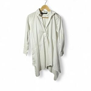 Zara Woman - Asymmetrical Shirt Dress - Women's XS White Long Sleeve, Draped Hem